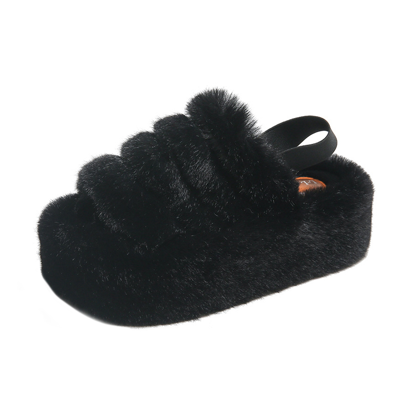 Autumn and winter fluffy warm slippers ladies casual thick sole large size slippers multi-color optional unisex slippers